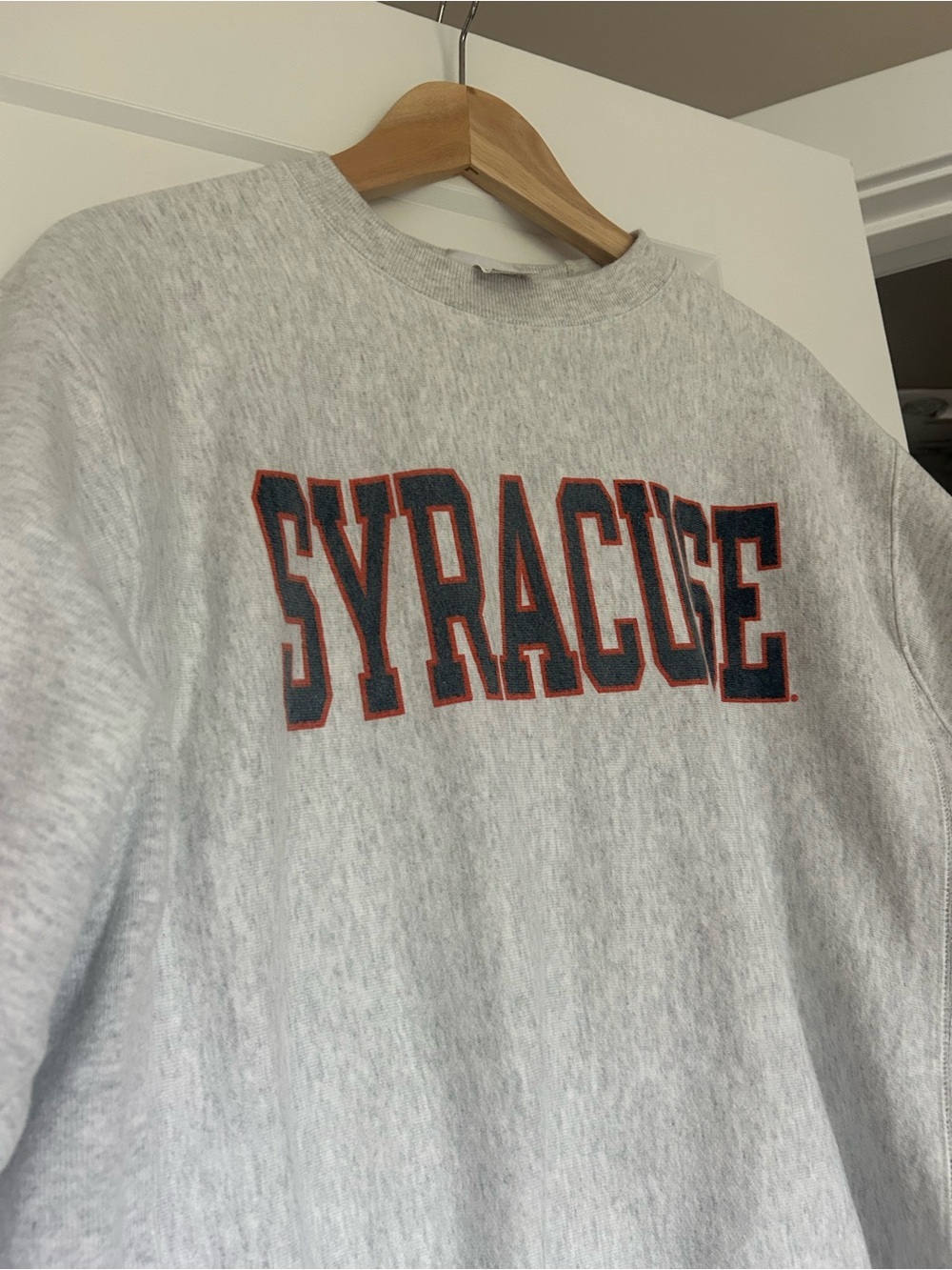 Champion Gray Syracuse Crewneck Sweatshirt with Orange-Outlined Navy Lettering - Picture 2 of 5